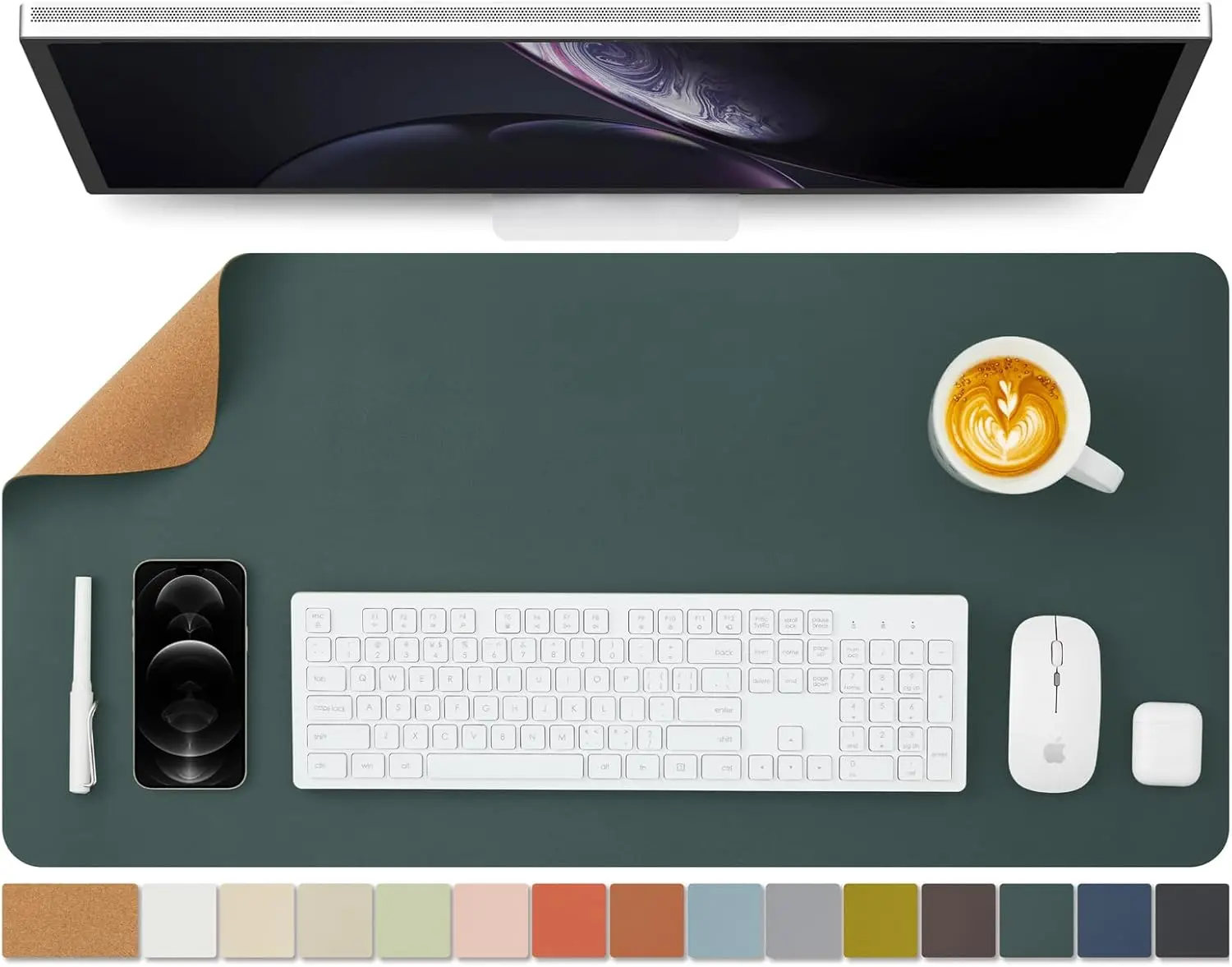 Leather Desk Pad - Cork Desk Mat Dual-Sided Desk Pad